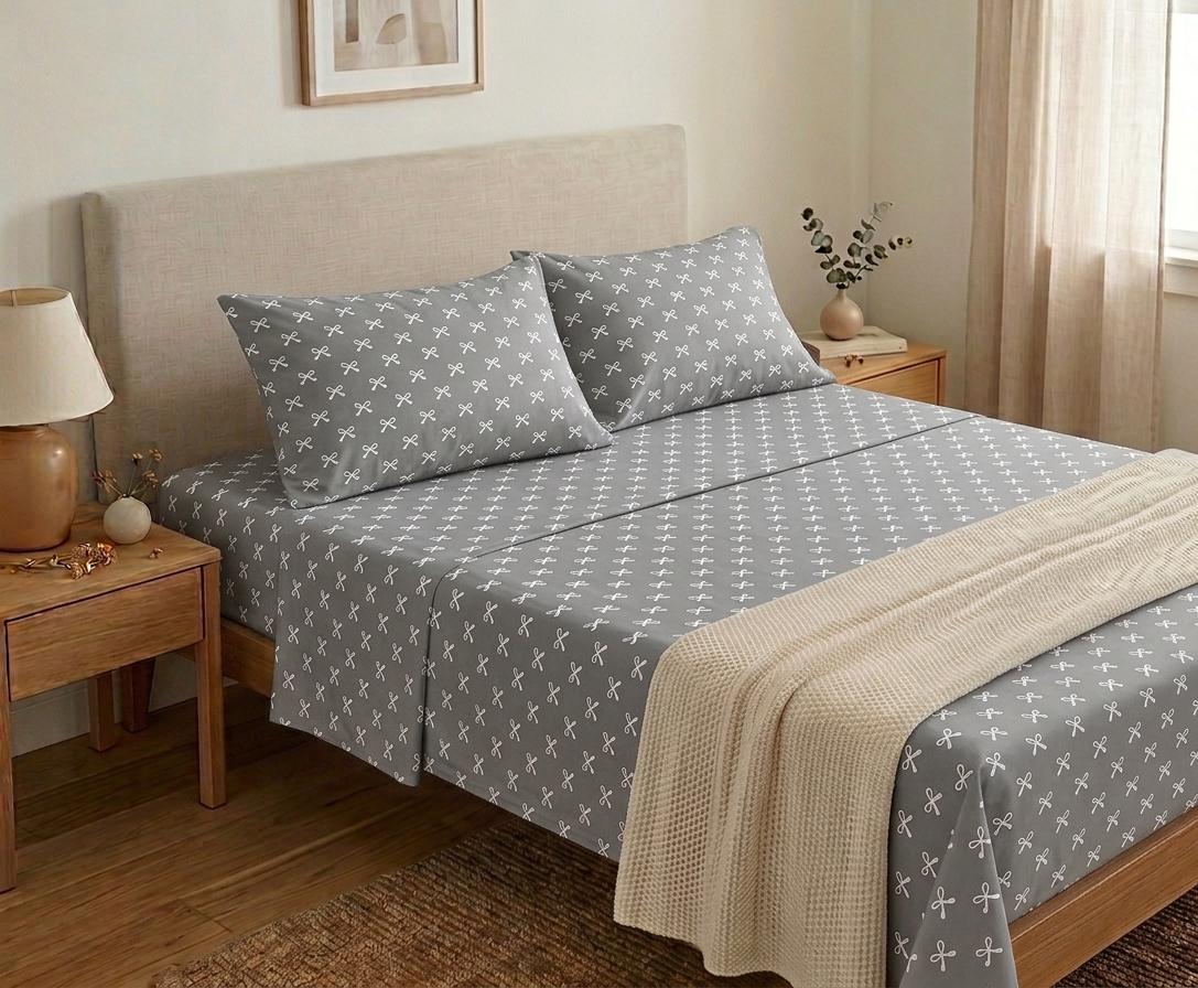 Minimalist gray Bow Print Bedding Set