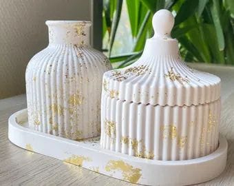 3_ piece concrete with gold flakes