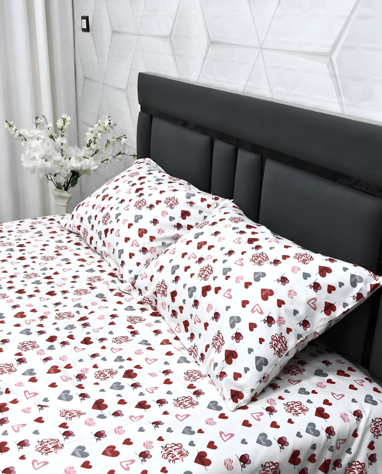 Bed Sheet Set – 3 Pieces – Multi Color –Heart-patterned
