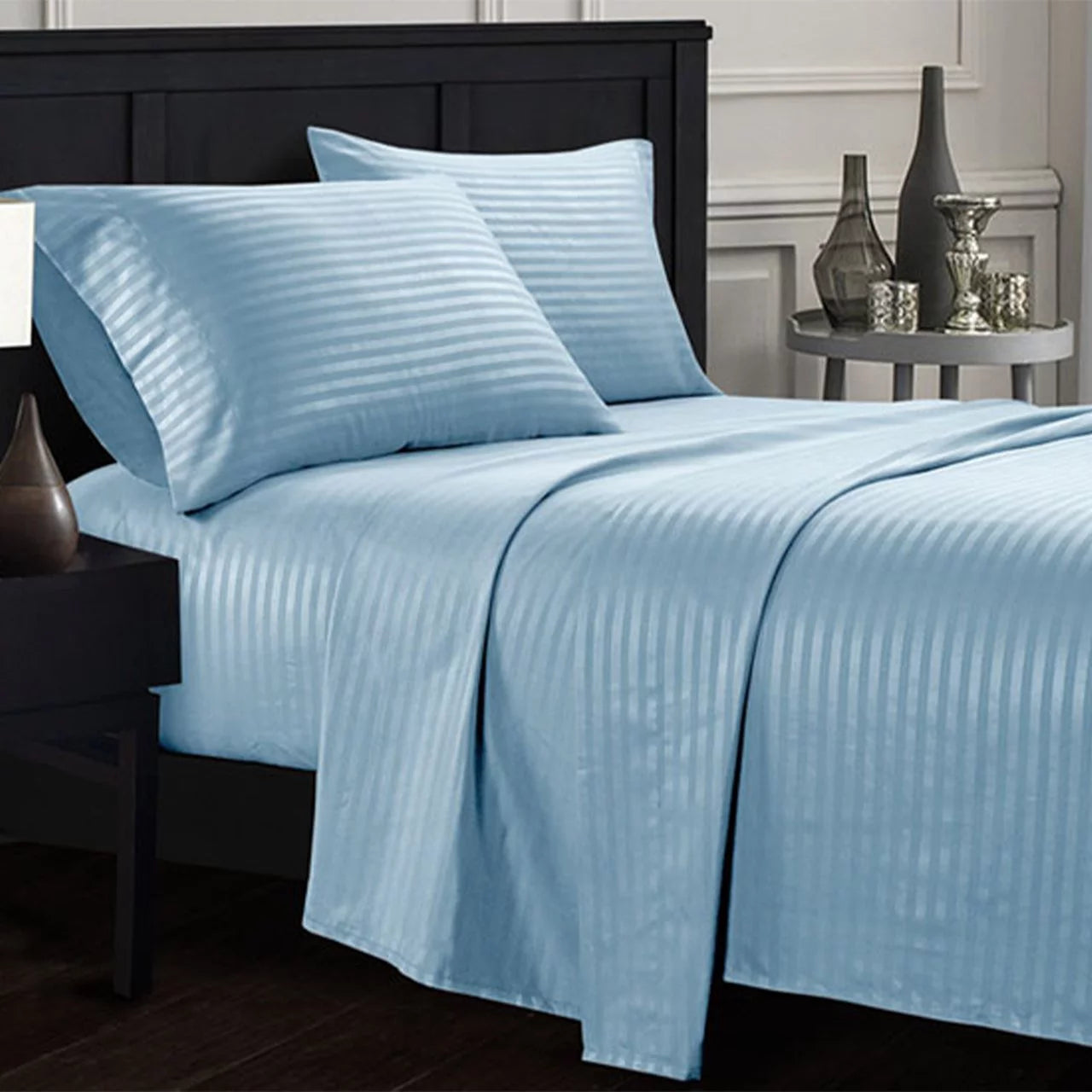 Stripe Bed Sheet Set - 3 Pieces - Light Blue