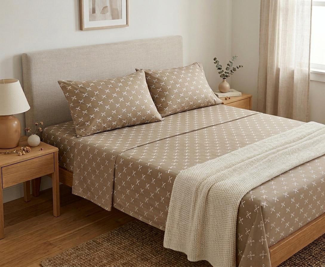 Minimalist cafe Bow Print Bedding Set