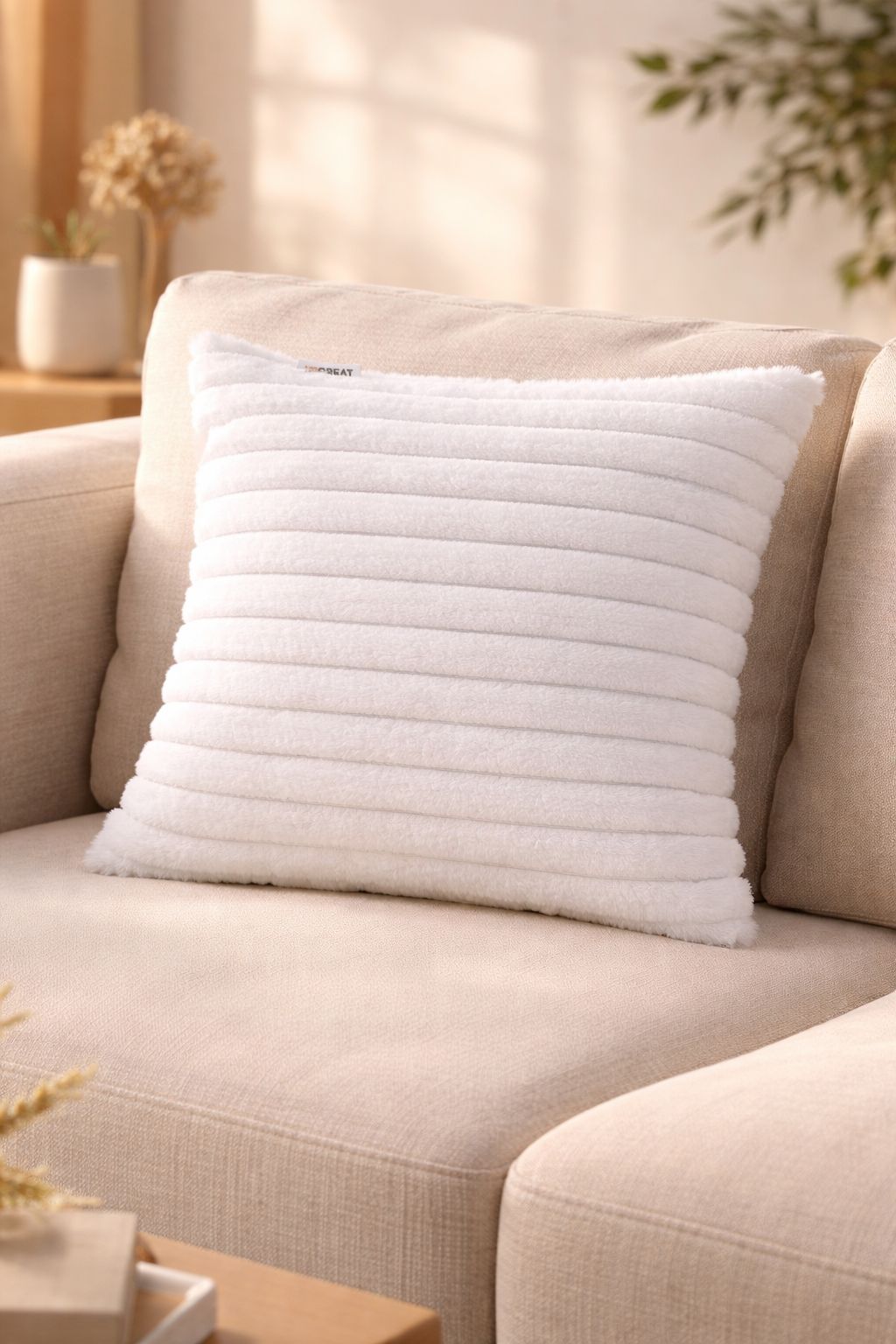 white striped fur cover cushion45*45cm
