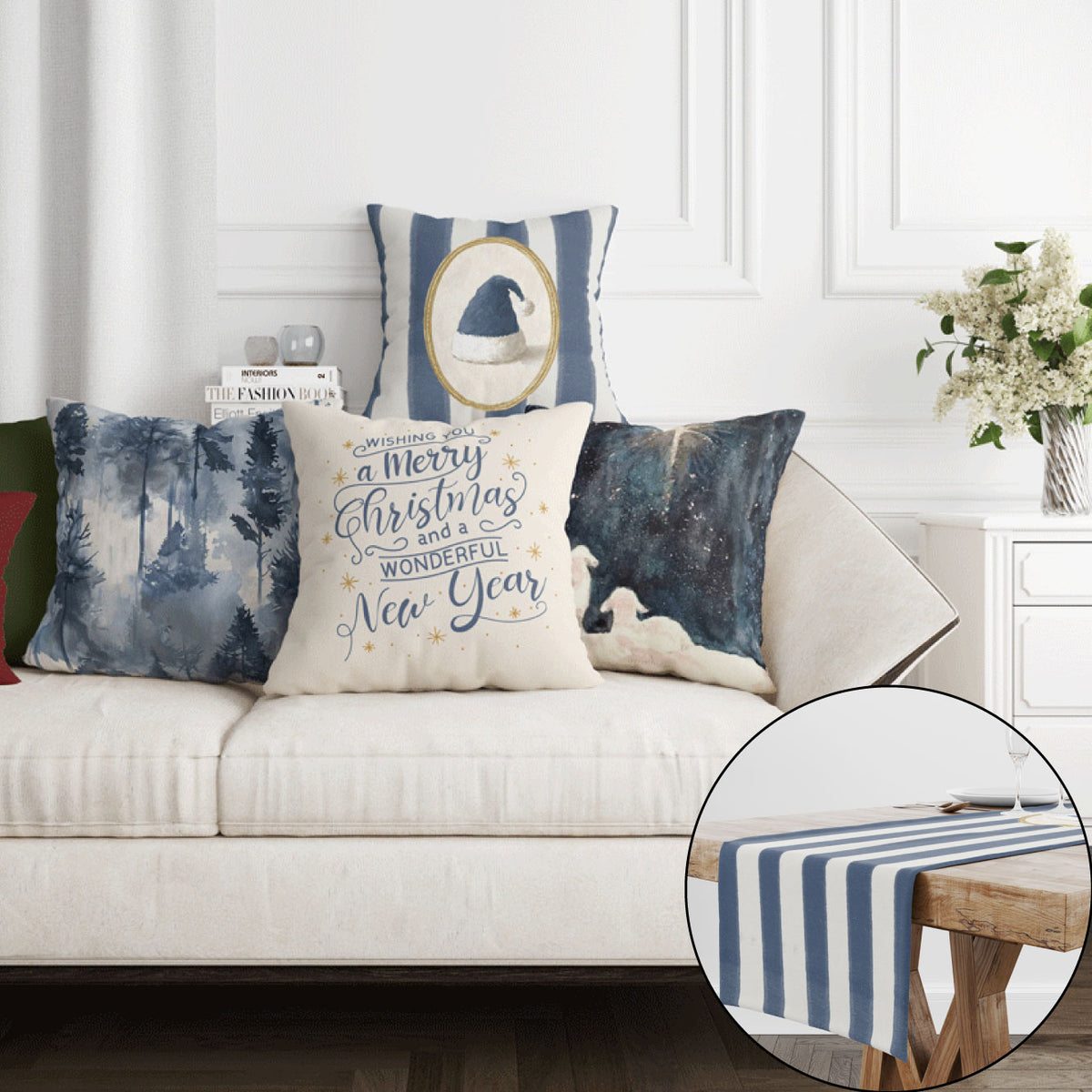 Christmas Set (4Cushions Cover + 1 Runner)