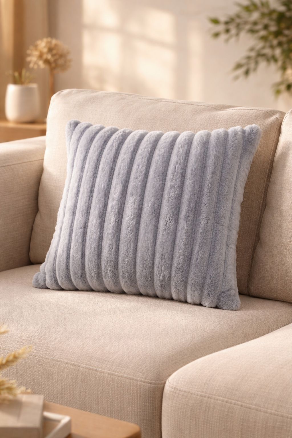 Gray striped fur cover cushion 45*45cm