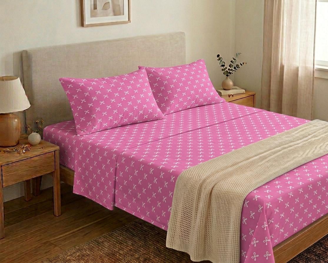 Minimalist pink Bow Print Bedding Set
