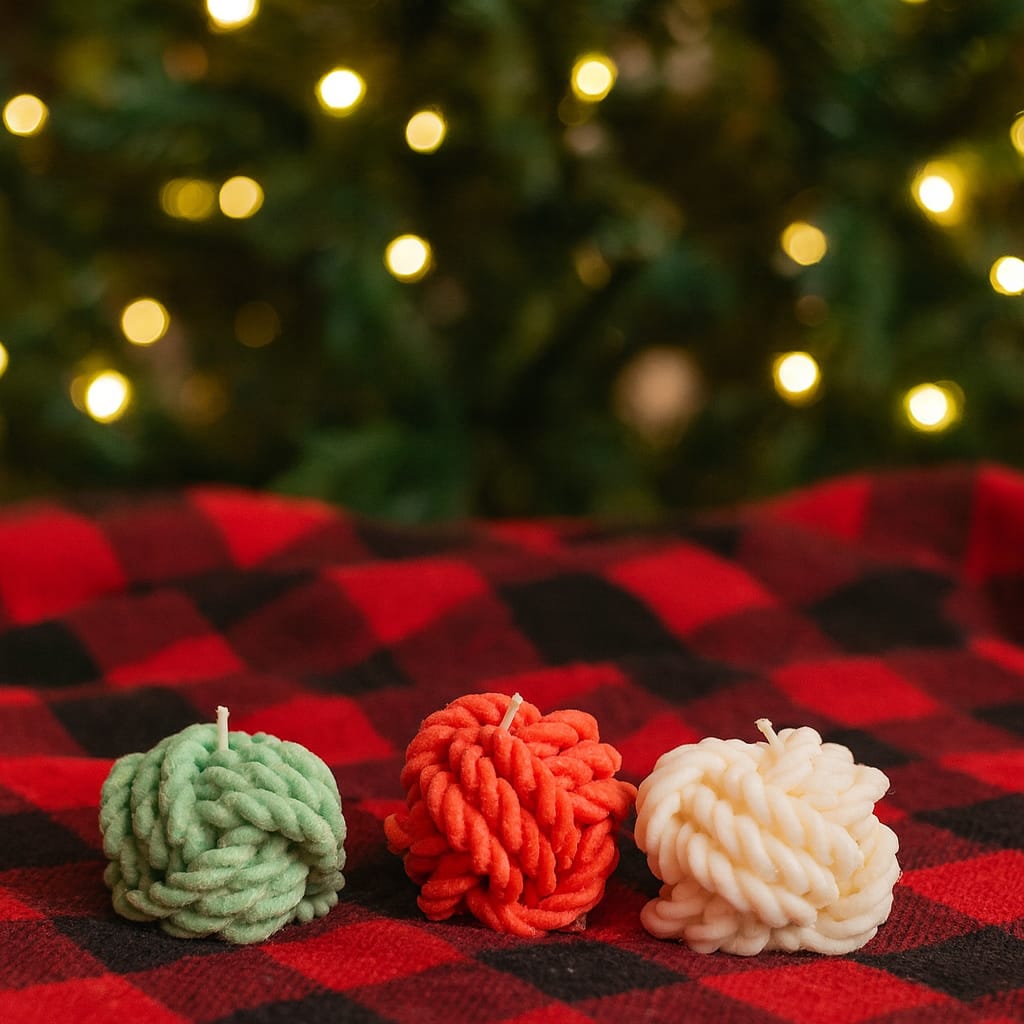 Set of 3 Knitted Ball Candle