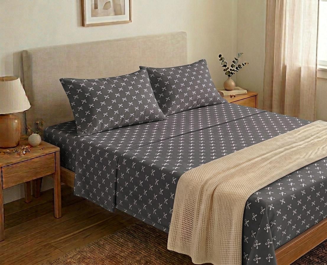 Minimalist black Bow Print Bedding Set