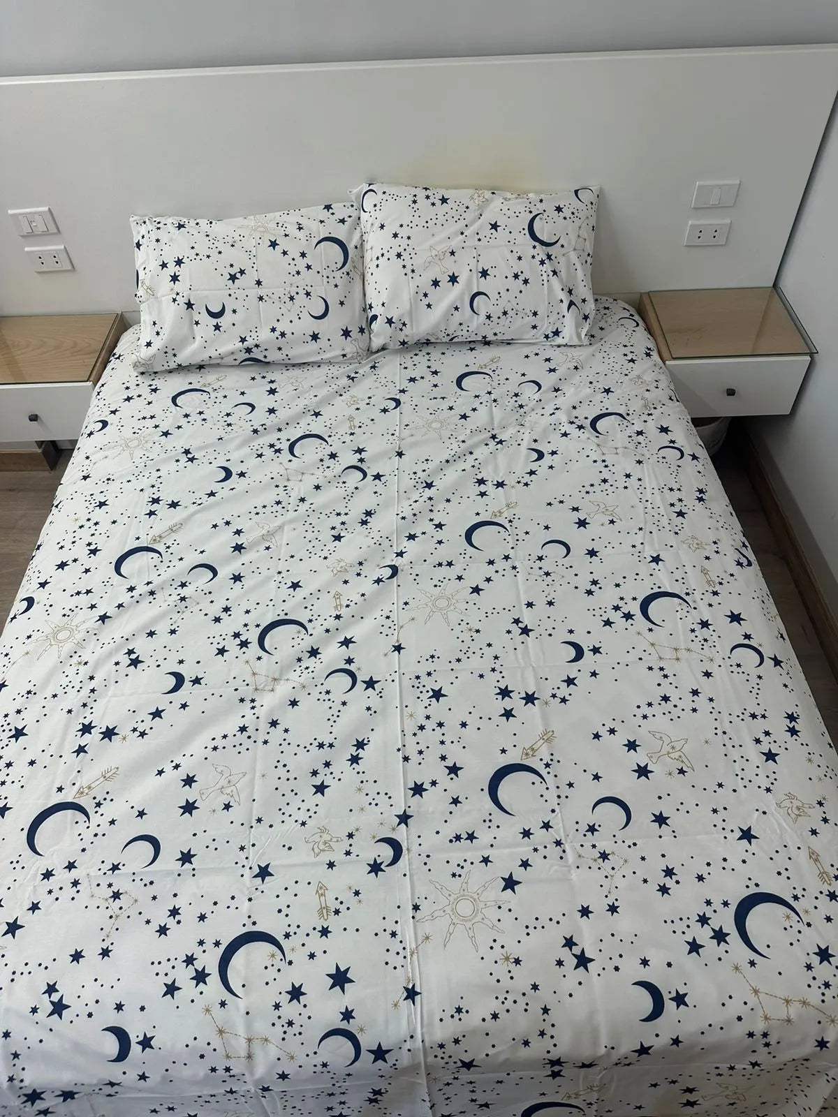 Bed Sheet Set - 3 Pieces - Multi Color  - Stars White
