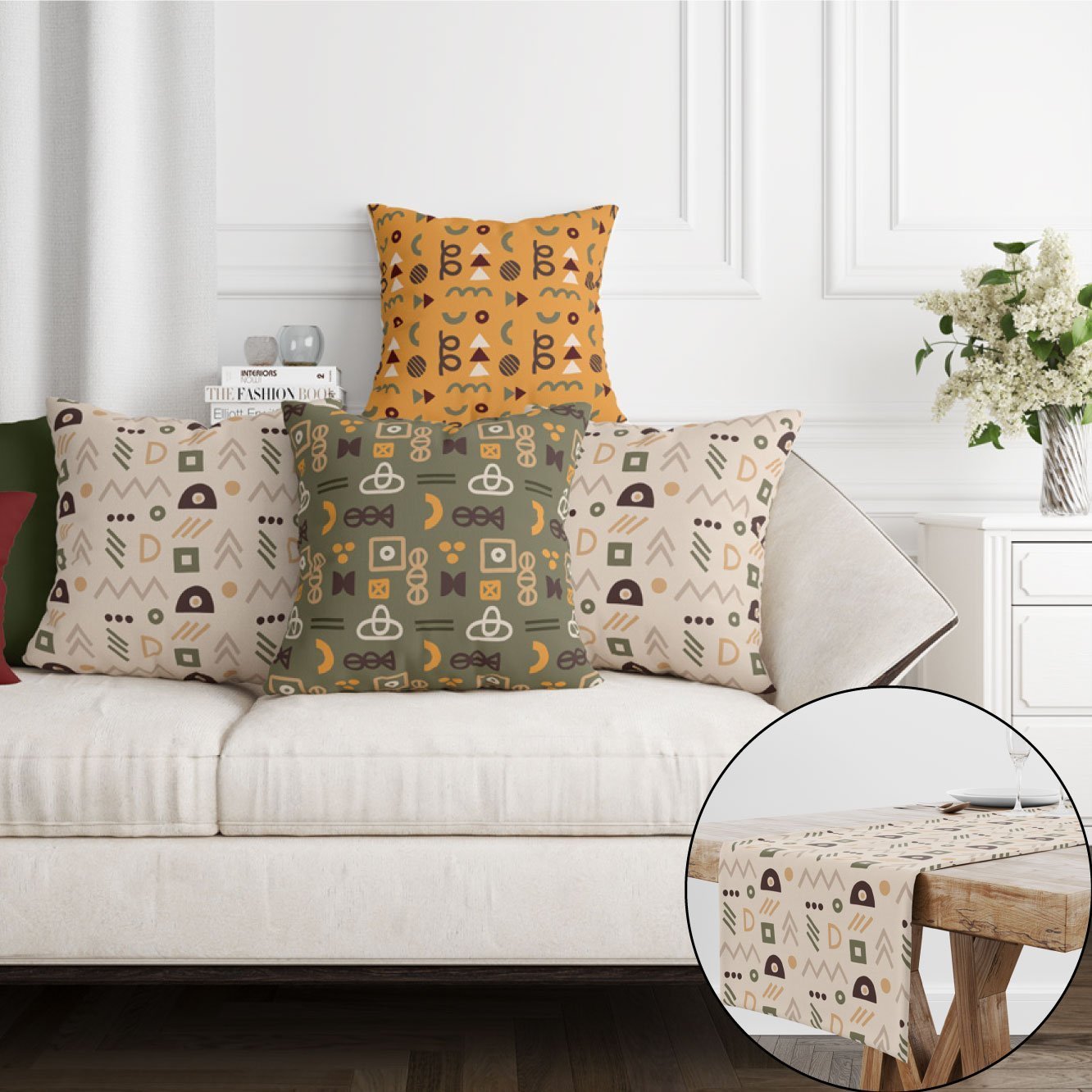 EveryDay Set (4Cushions Cover + 1 Runner)