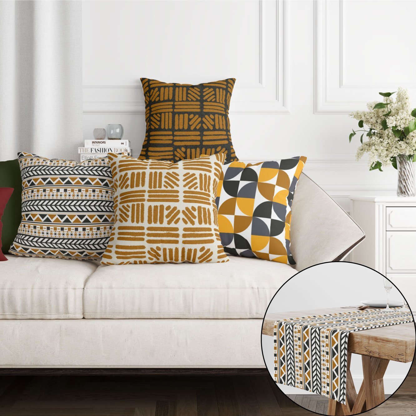 EveryDay Set (4Cushions Cover + 1 Runner)