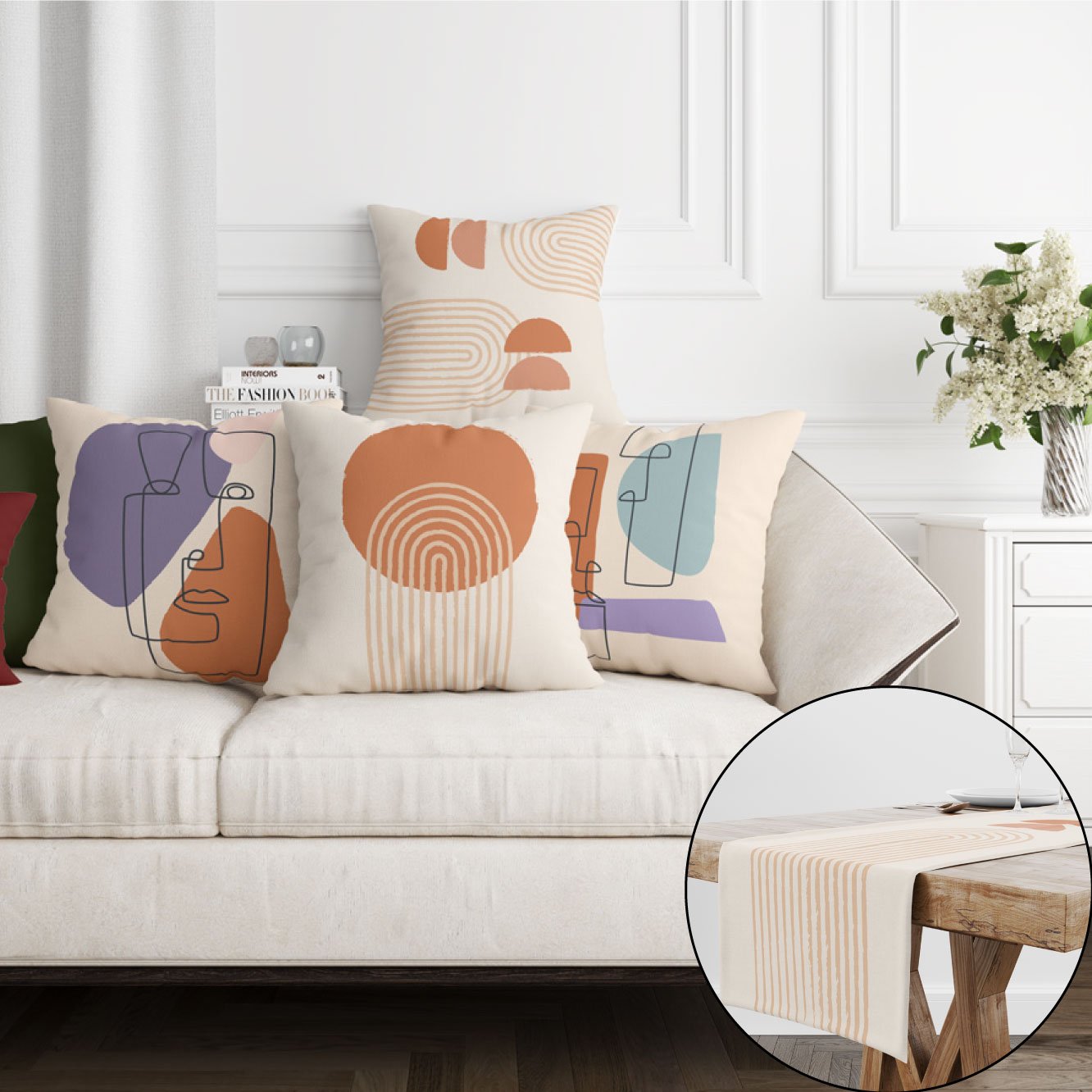 EveryDay Set (4Cushions Cover + 1 Runner)