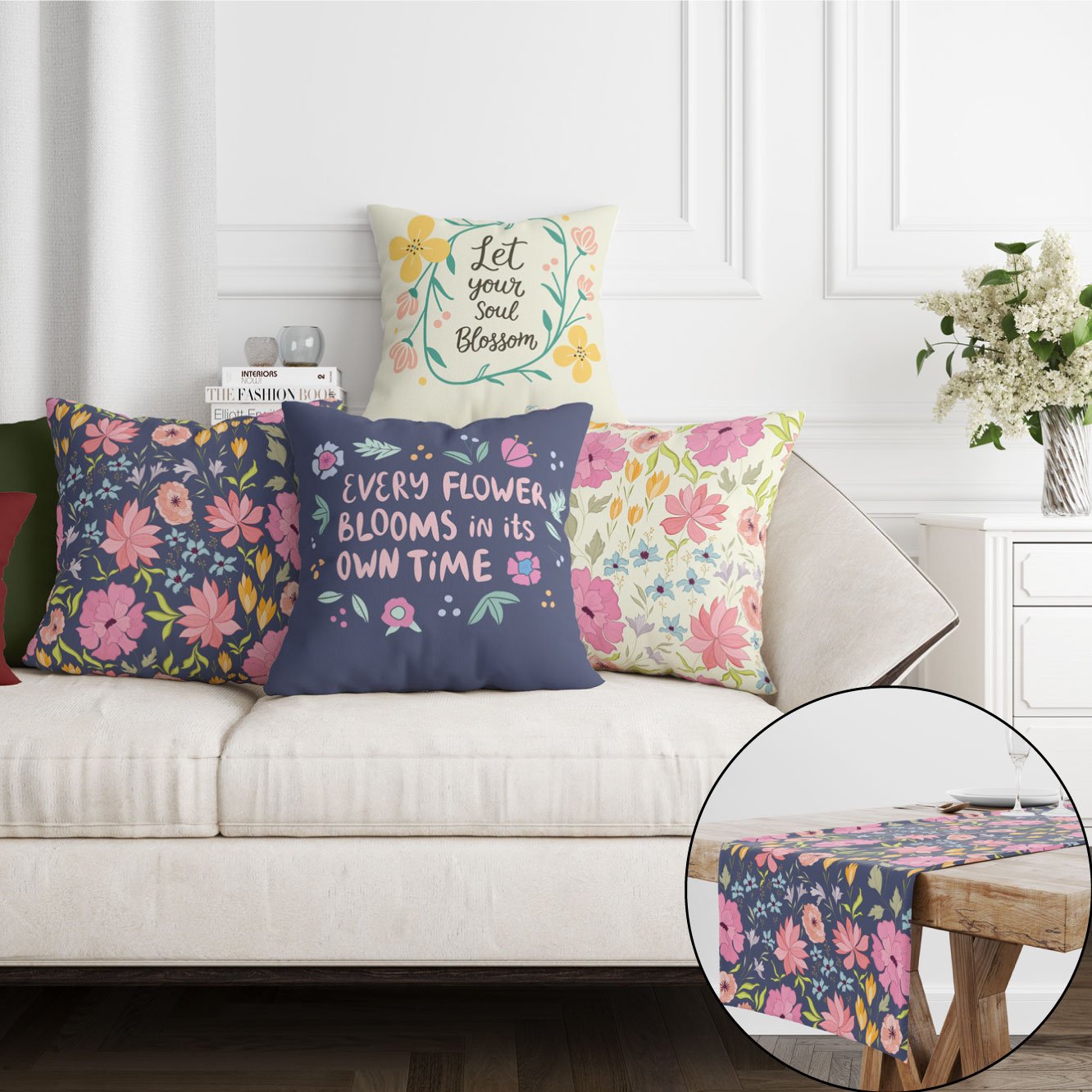 EveryDay Set (4Cushions Cover + 1 Runner)