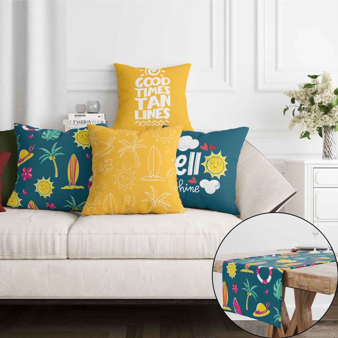 EveryDay Set (4Cushions Cover + 1 Runner)