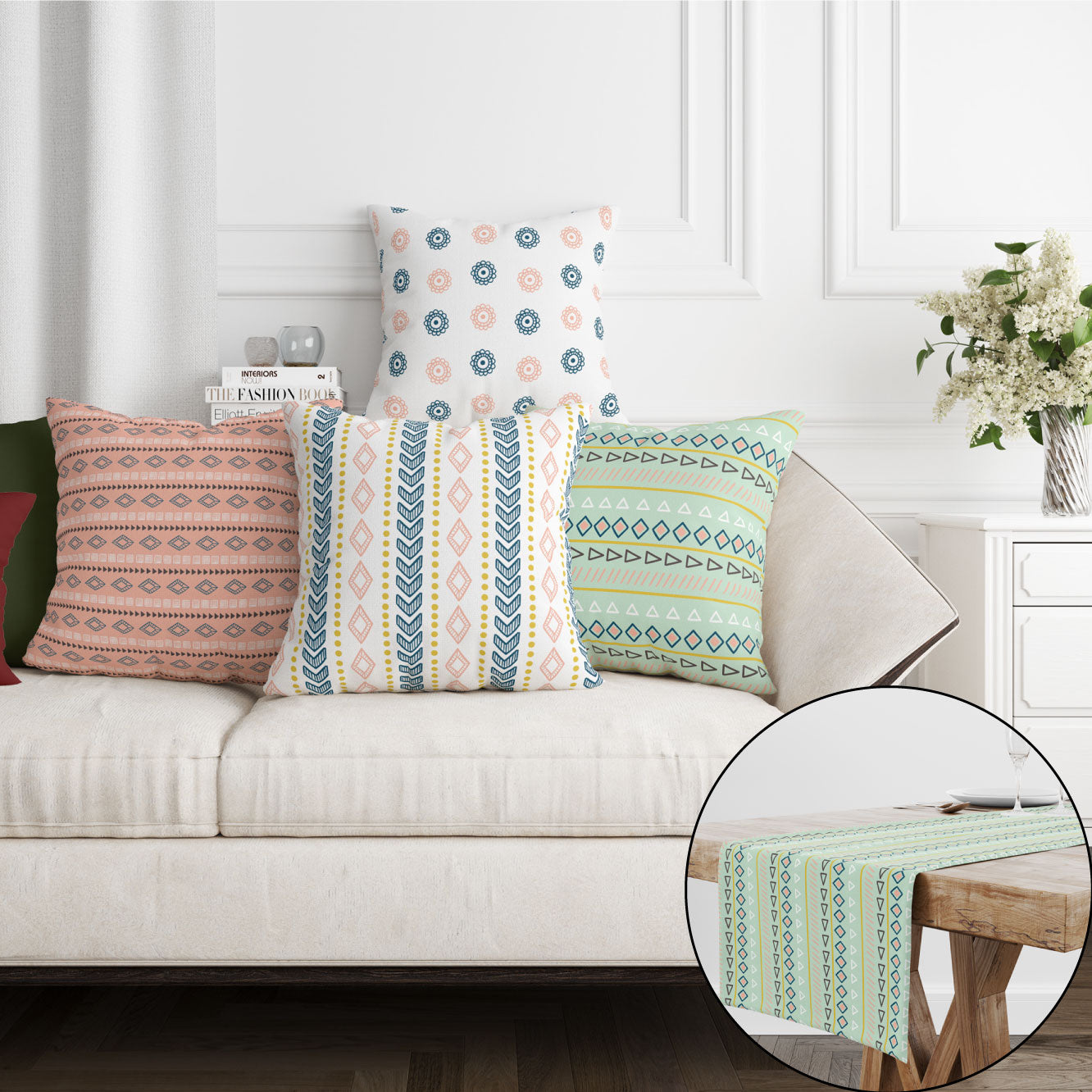 EveryDay Set (4Cushions Cover + 1 Runner)