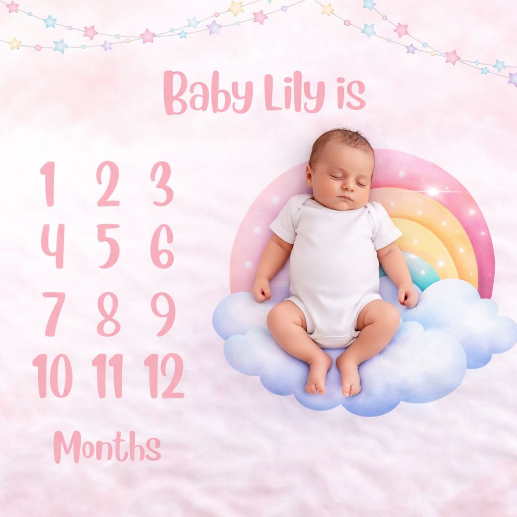 Personalized Rainbow & Clouds Baby Birth mat