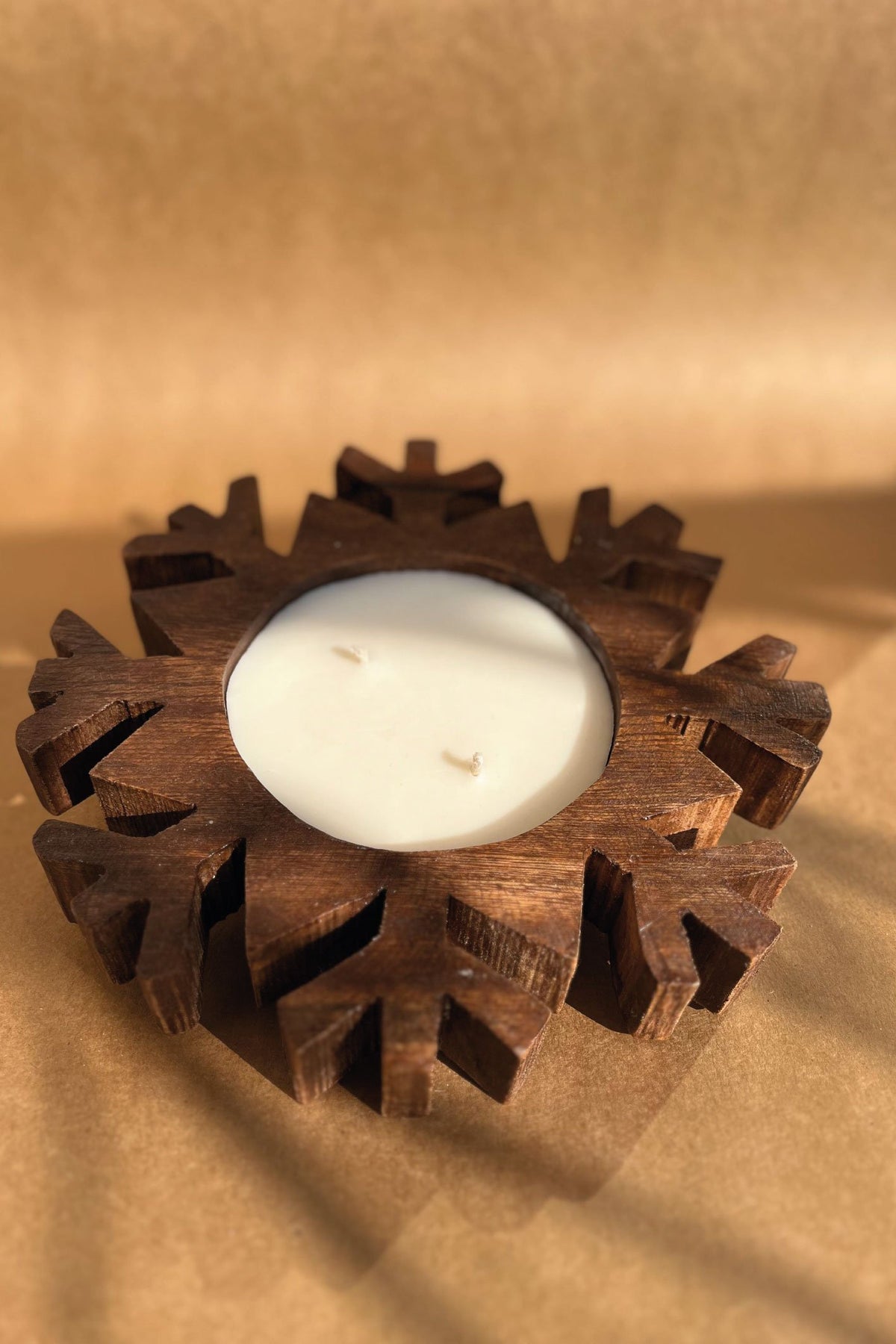 Wooden Christmas Snow Flake Candle