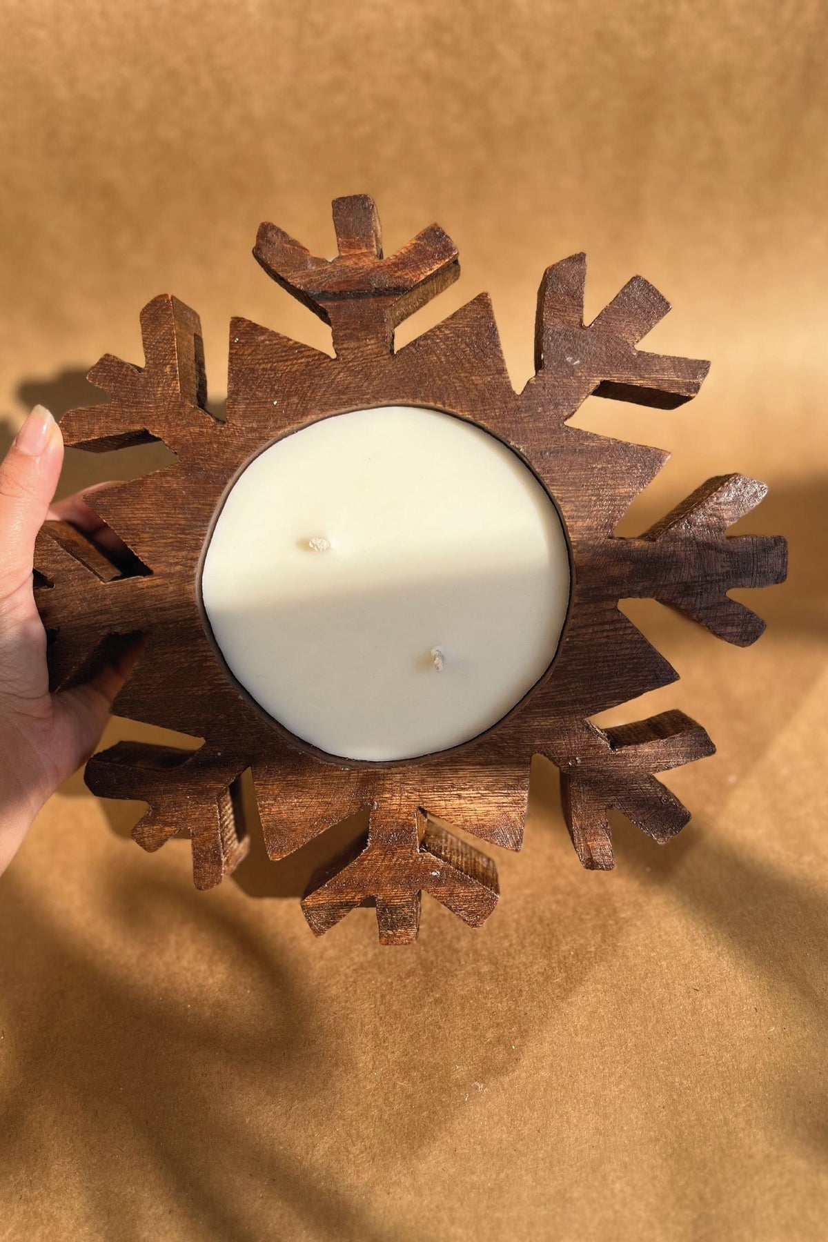 Wooden Christmas Snow Flake Candle