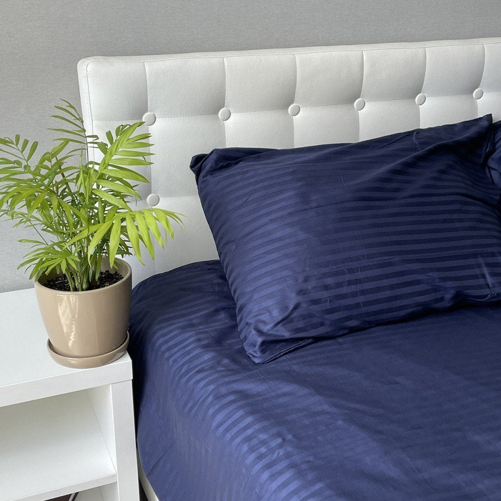 Stripe Bed Sheet Set - 3 Pieces - Navy Blue
