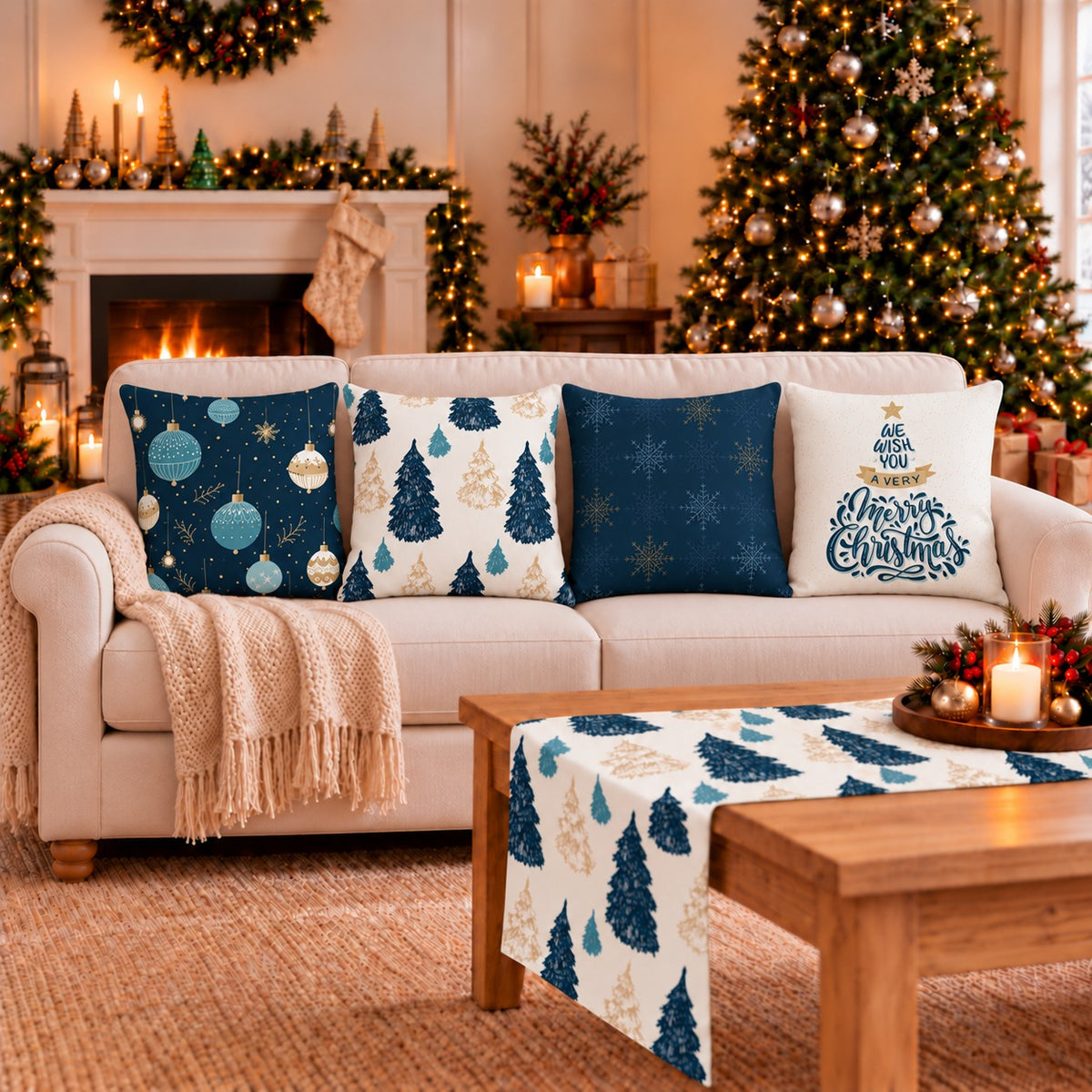 Christmas Set (4Cushions Cover + 1 Runner)