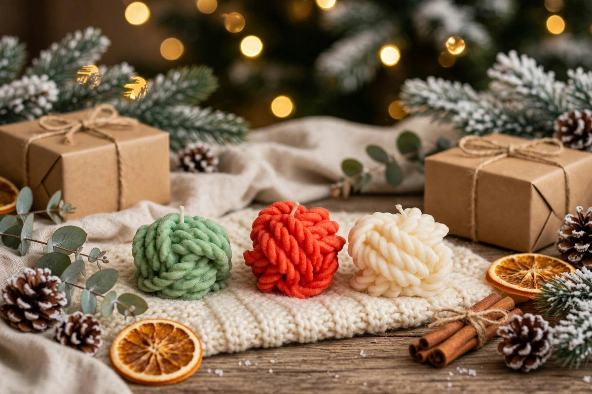 Set of 3 Knitted Ball Candle