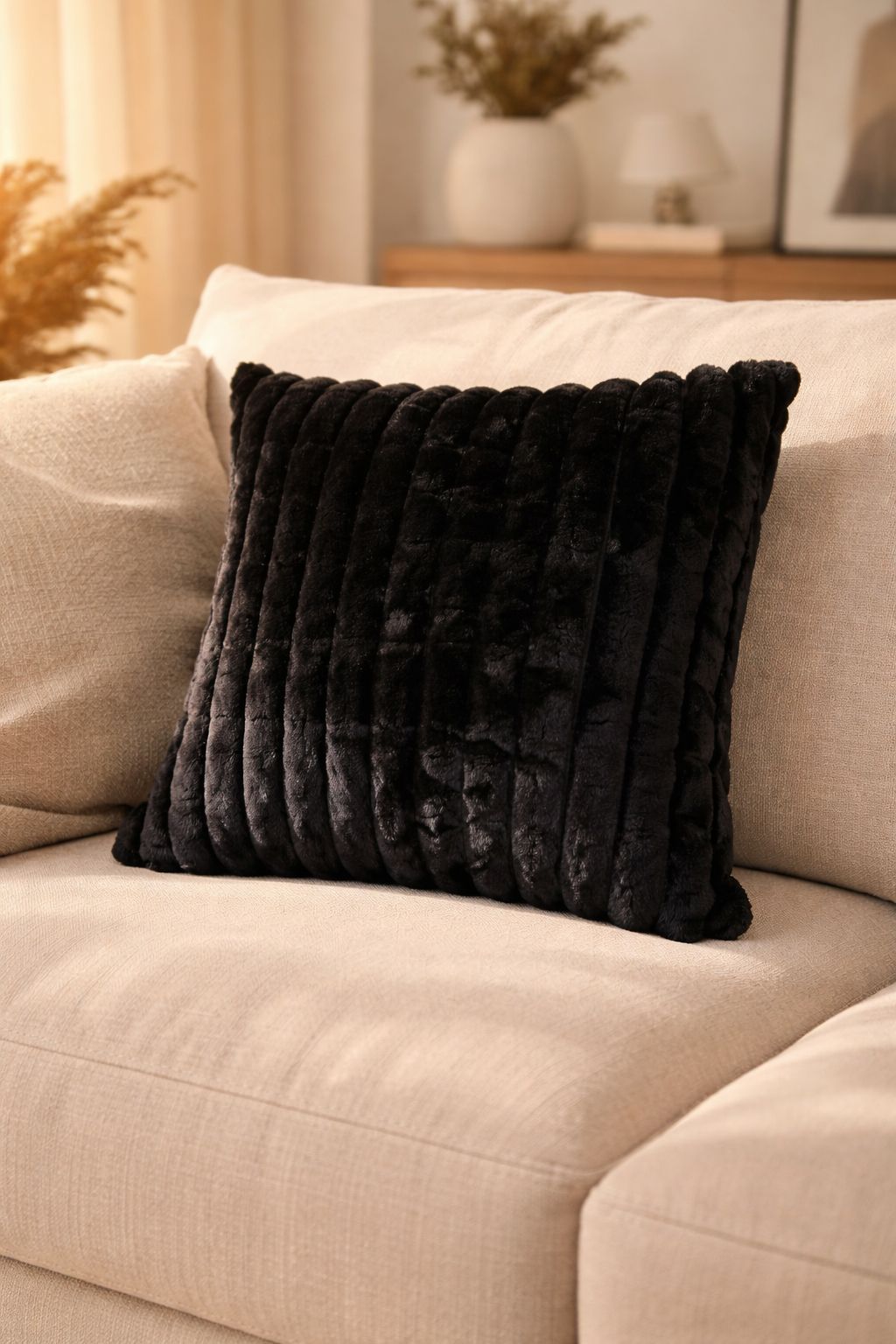 Black striped fur cover cushion 45*45cm