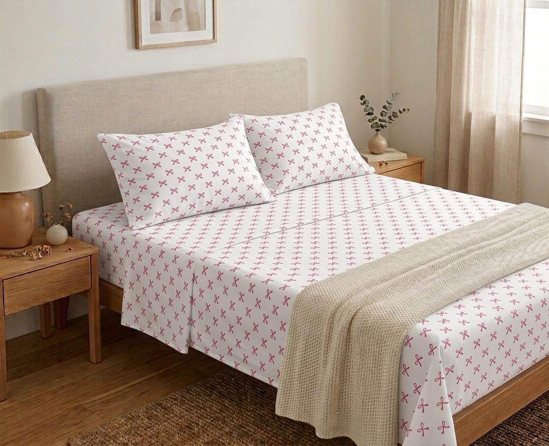 Minimalist PINK Bow Print Bedding Set