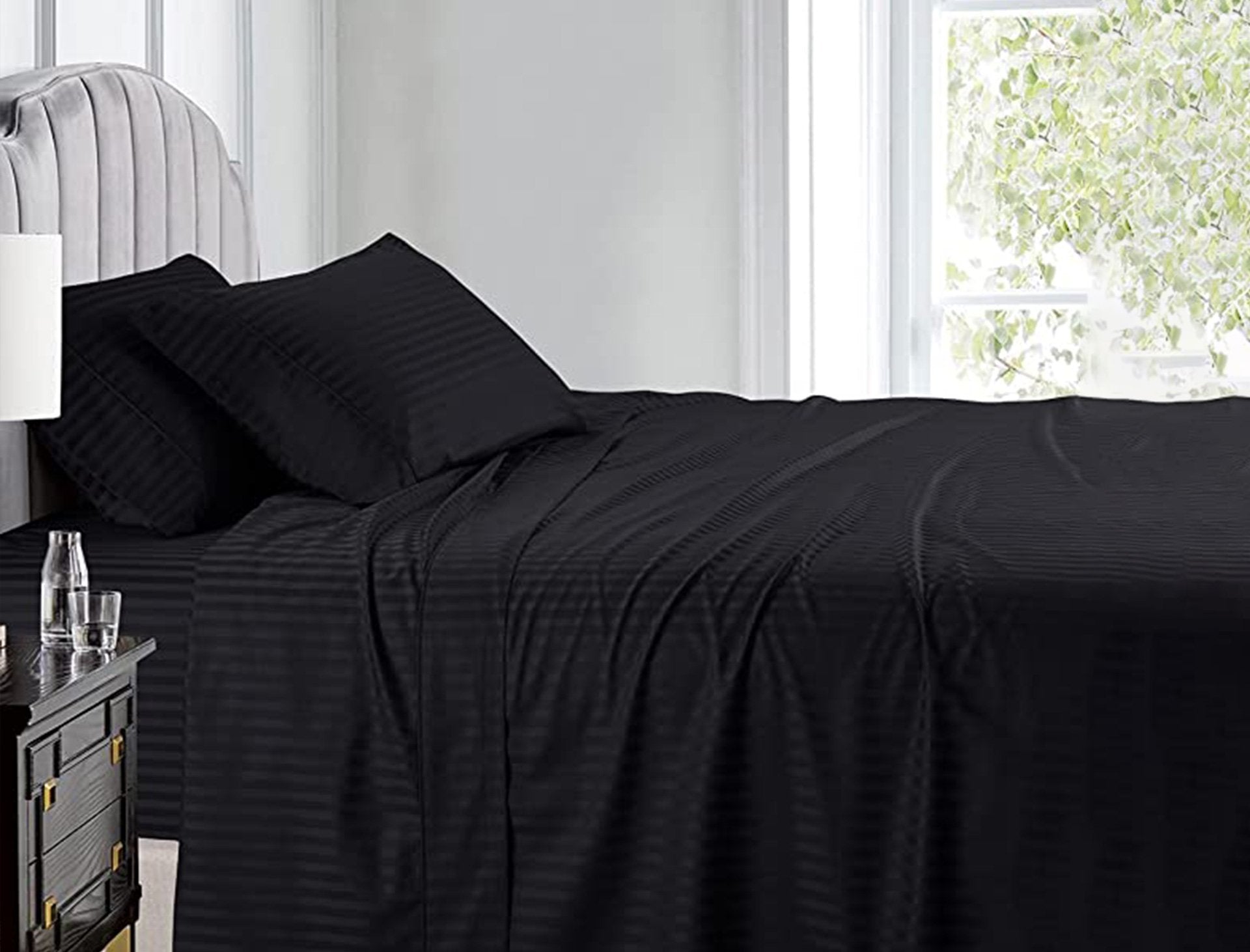 Stripe Bed Sheet Set - 3 Pieces - Black