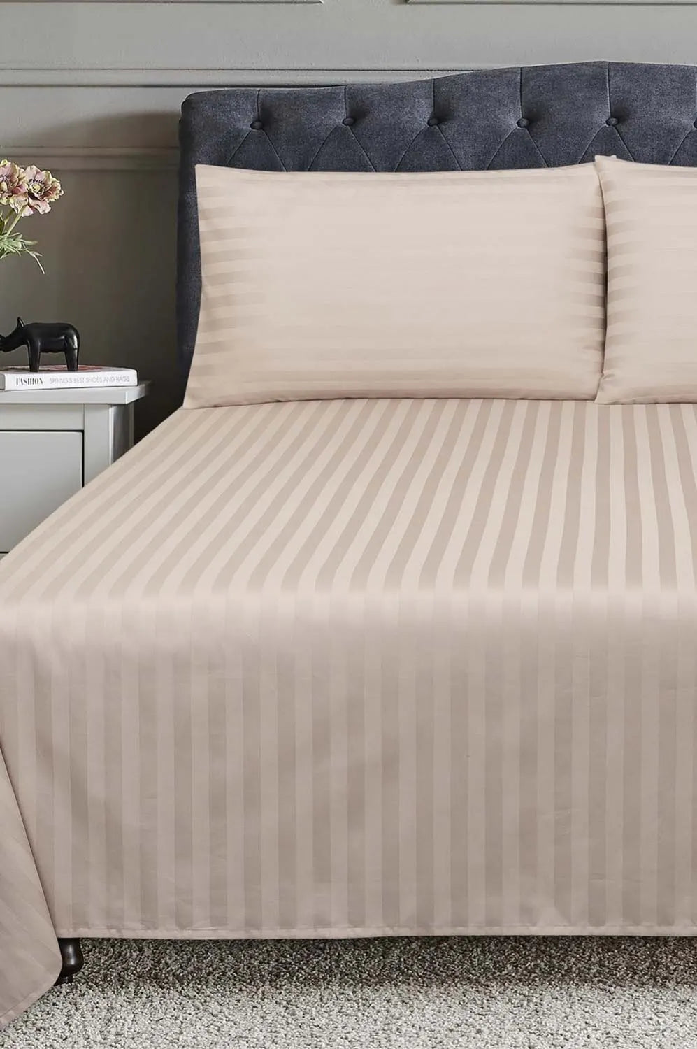Stripe Bed Sheet Set - 3 Pieces - Cafe