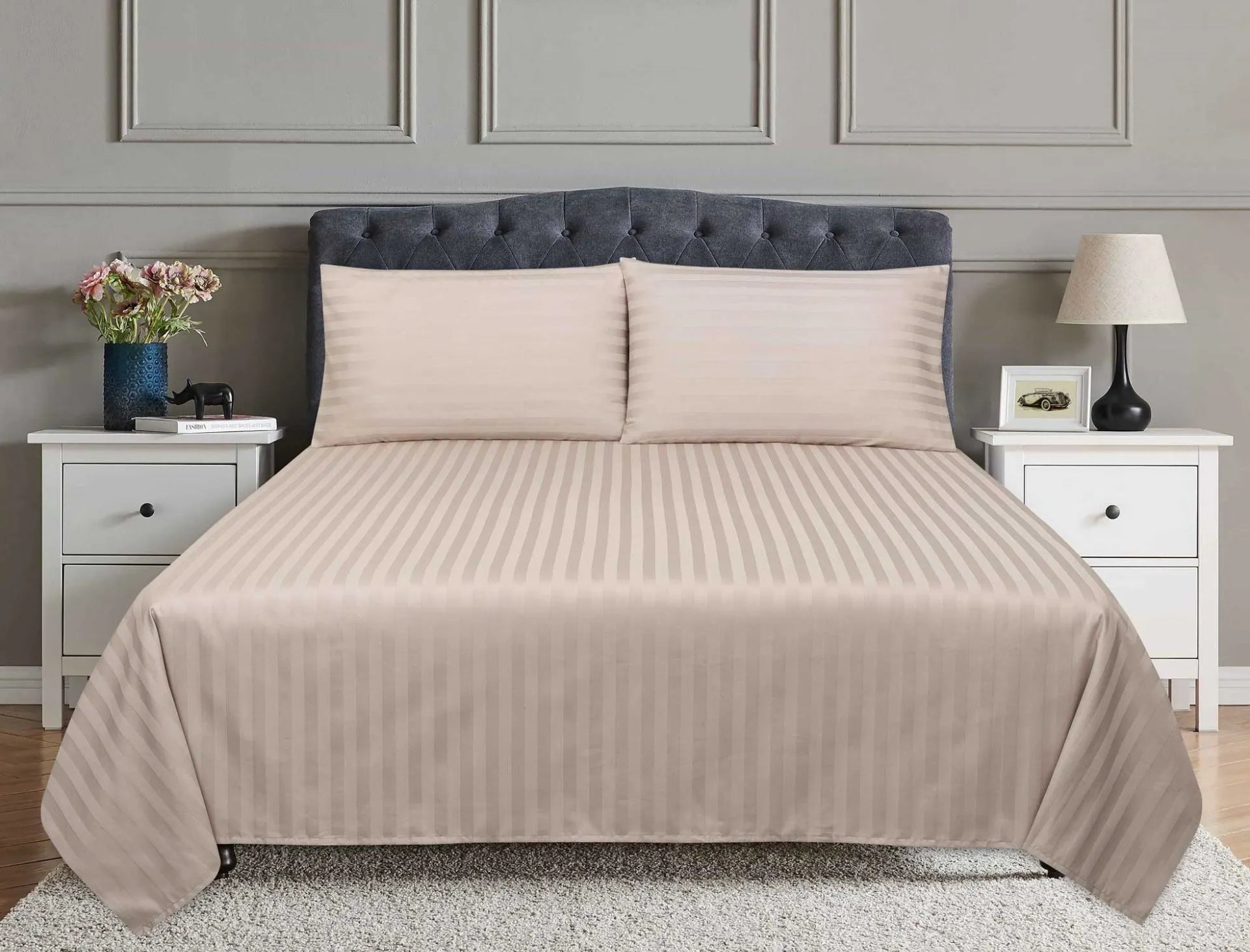 Stripe Bed Sheet Set - 3 Pieces - Cafe