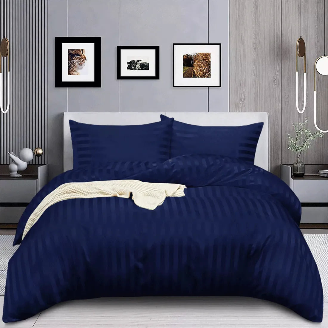 Stripe Duvet Cover -250cm * 260cm - 3 Pieces – Blue Black