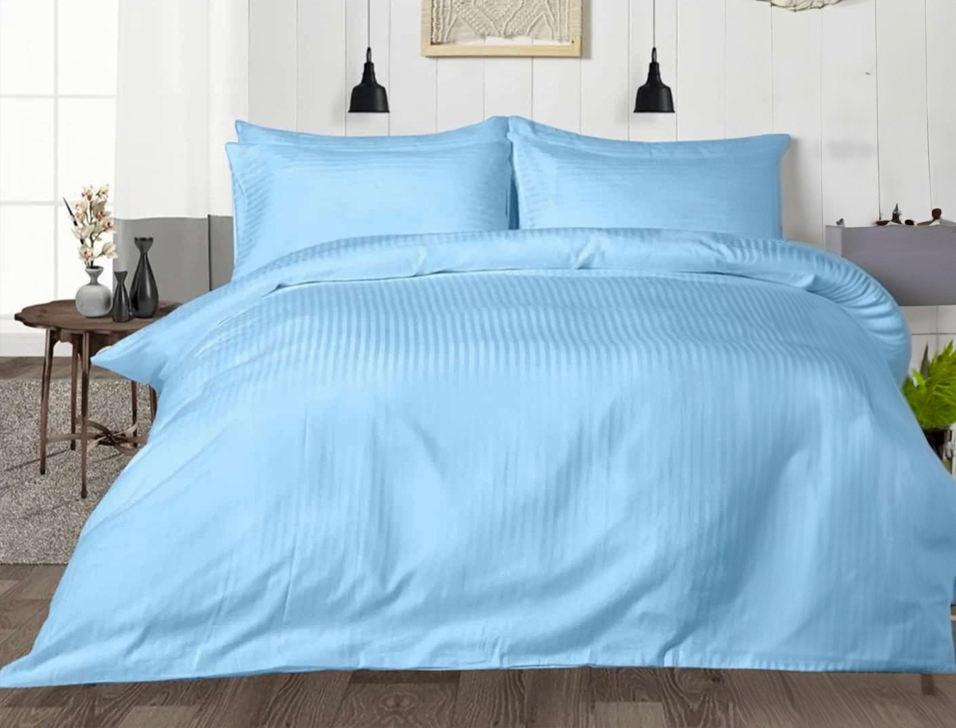 Stripe Duvet Cover -250cm * 260cm - 3 Pieces – Light Blue