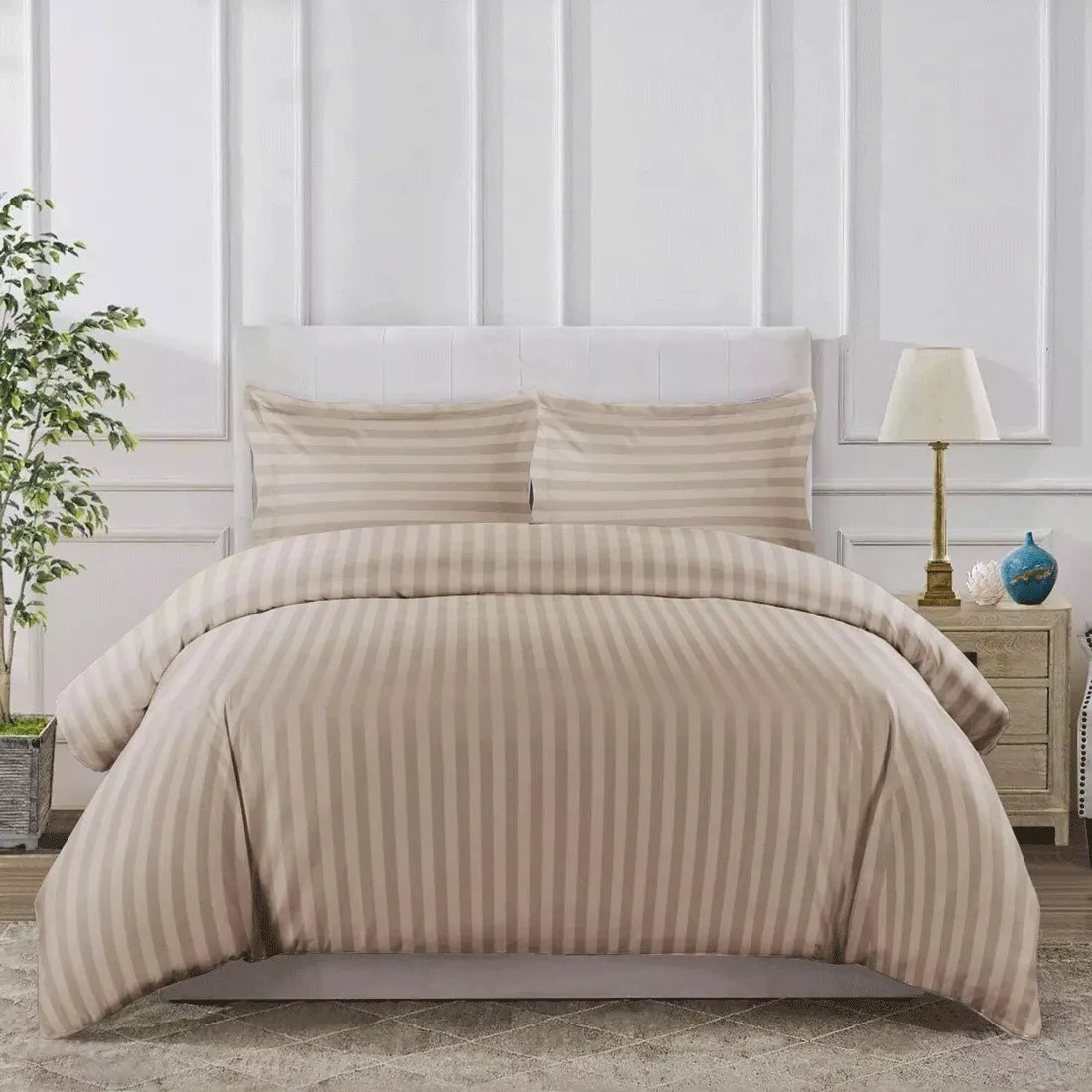 Stripe Duvet Cover -250cm * 260cm - 3 Pieces – Cafe