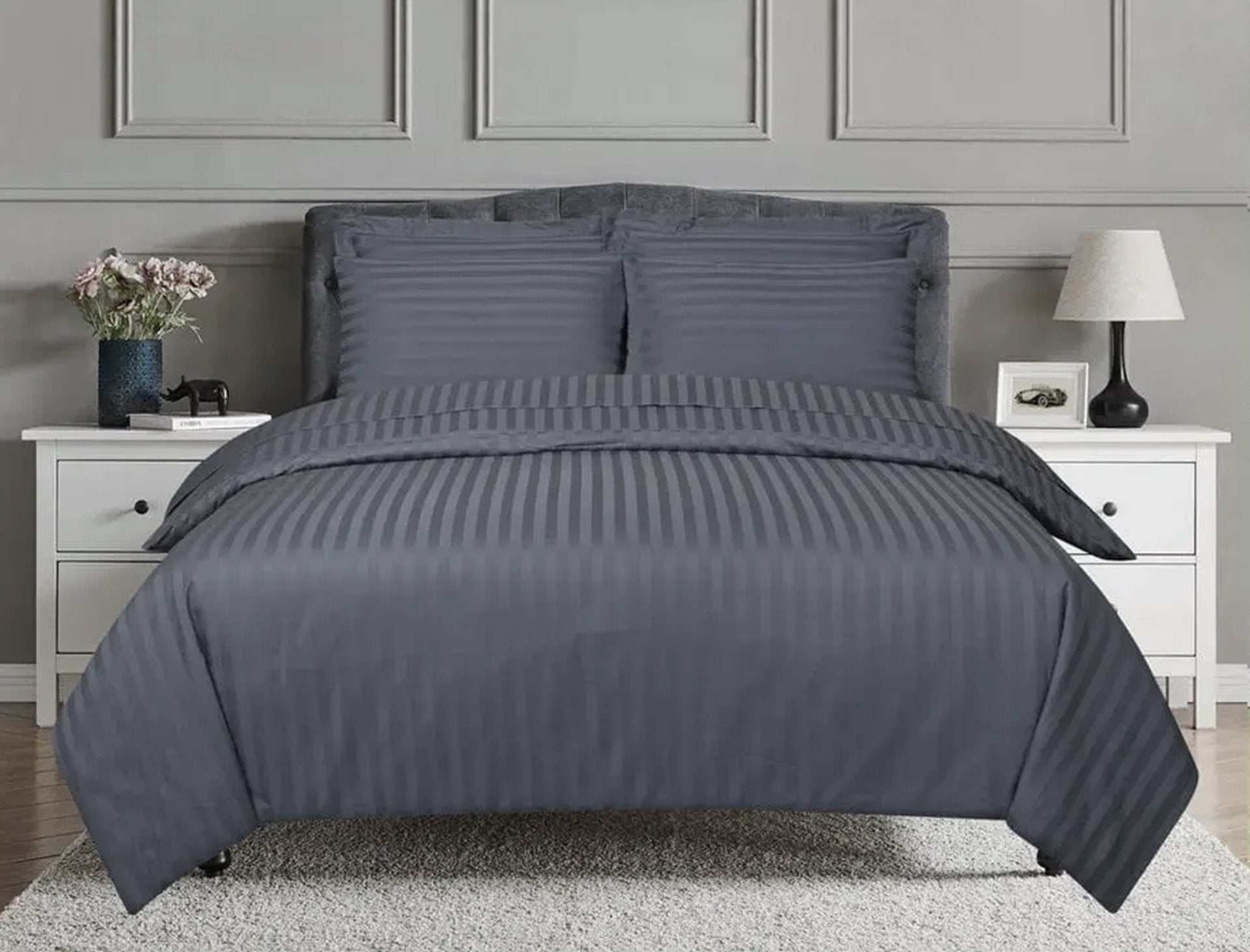 Stripe Duvet Cover -250cm * 260cm - 3 Pieces – Grey