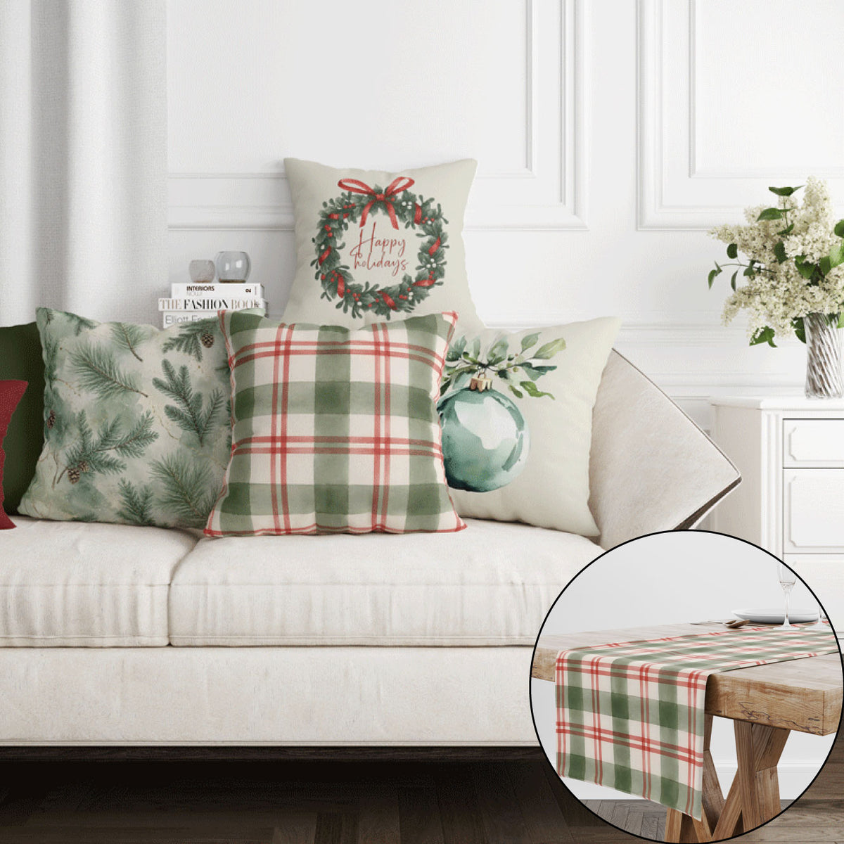 Christmas Set (4Cushions Cover + 1 Runner)