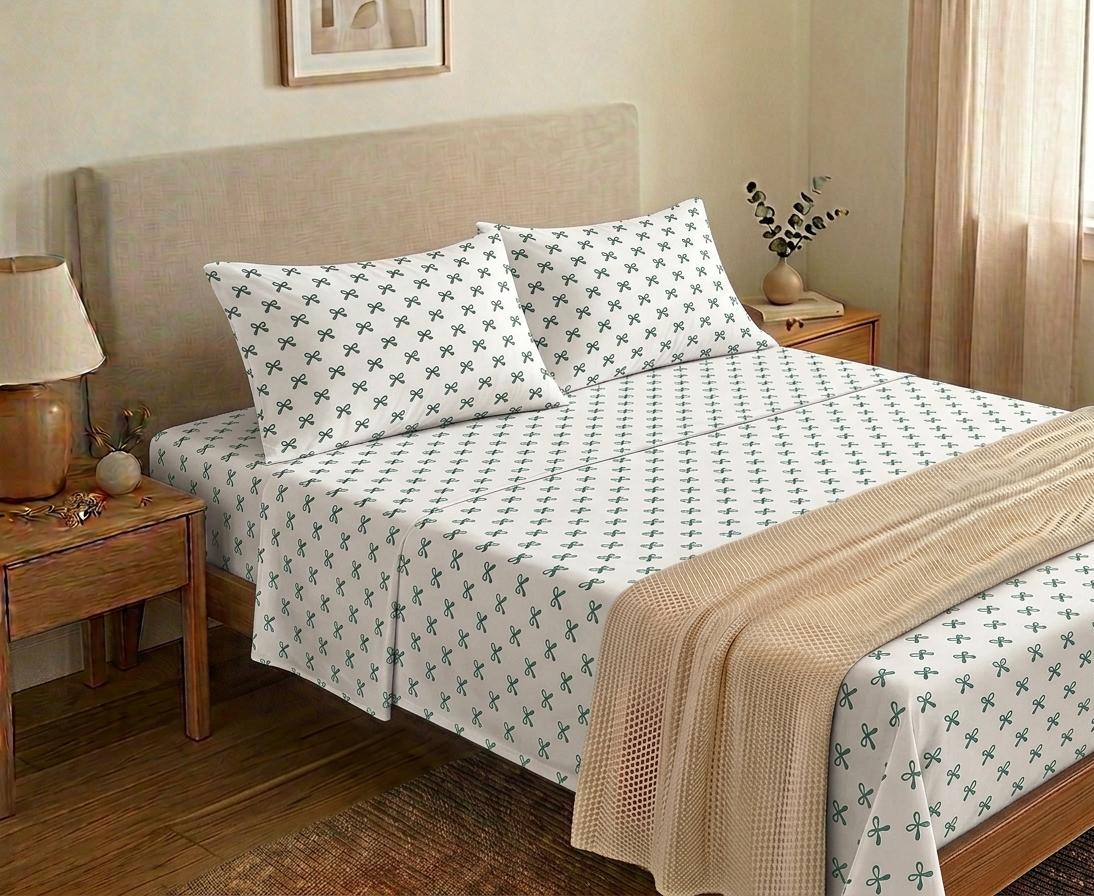 Minimalist Gray Bow Print Bedding Set