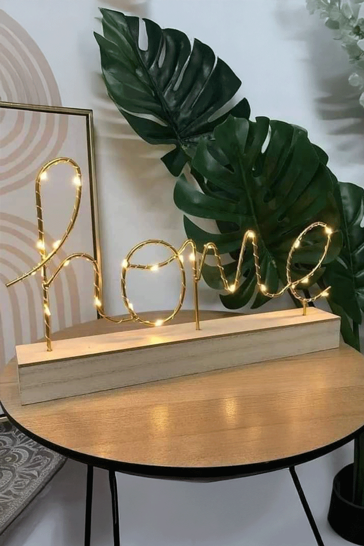 Led "Home" Metal Decor