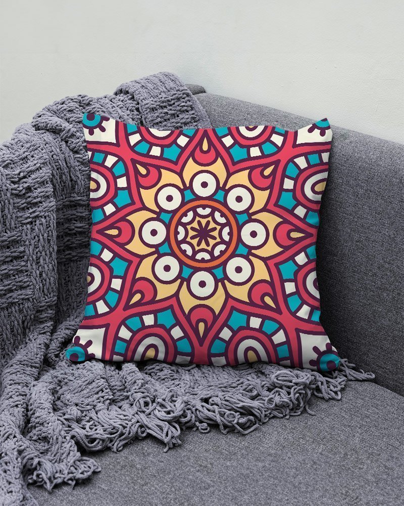 غطاء وسادة مزخرف بنقشة ماندالا، 45 × 45 سم