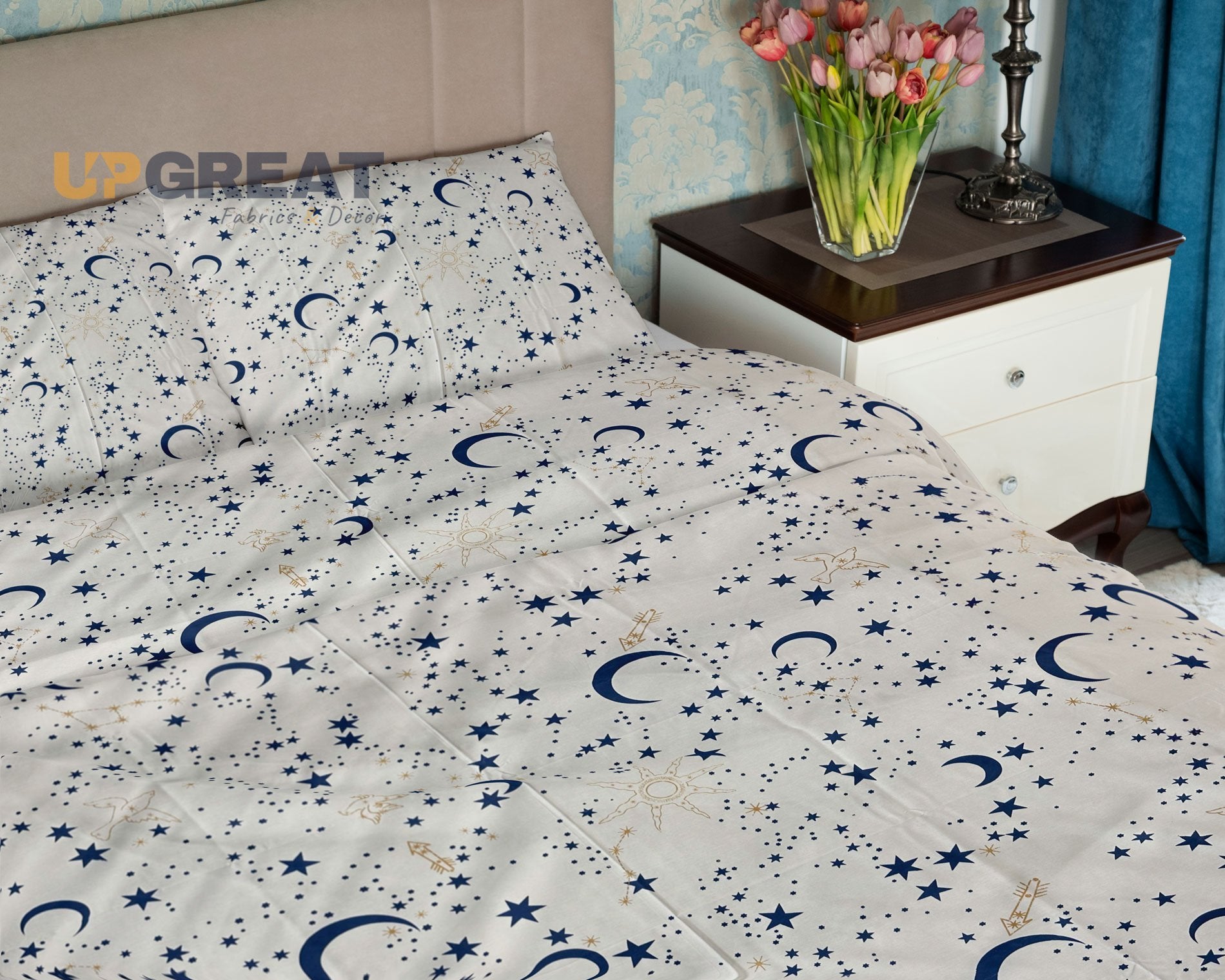 Bed Sheet Set - 3 Pieces - Multi Color  - Stars White