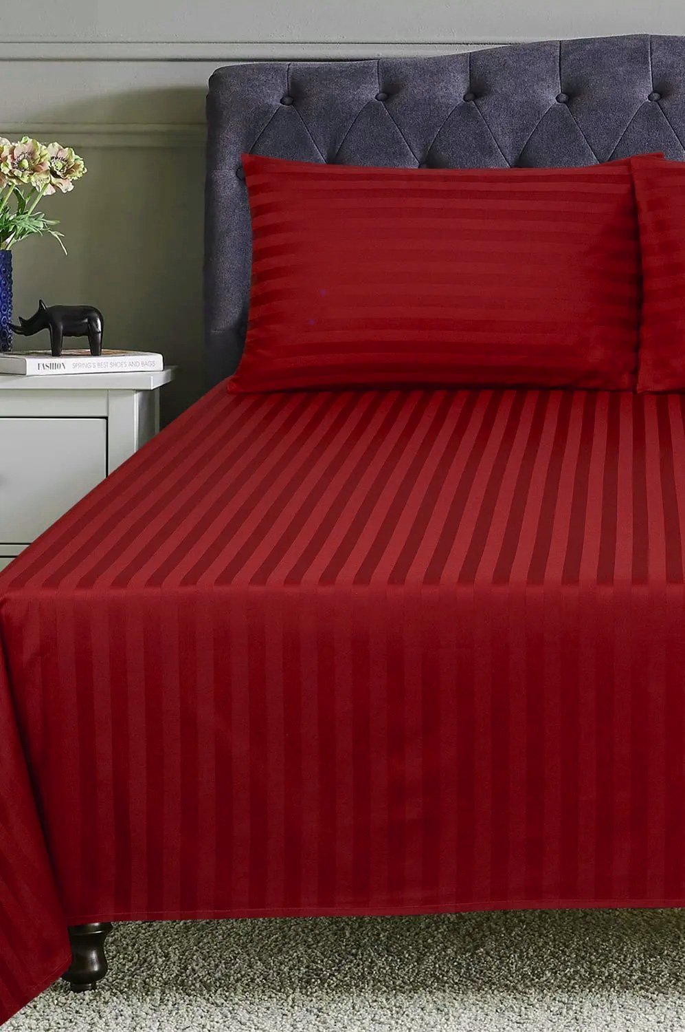 Stripe Bed Sheet Set - 3 Pieces - Red