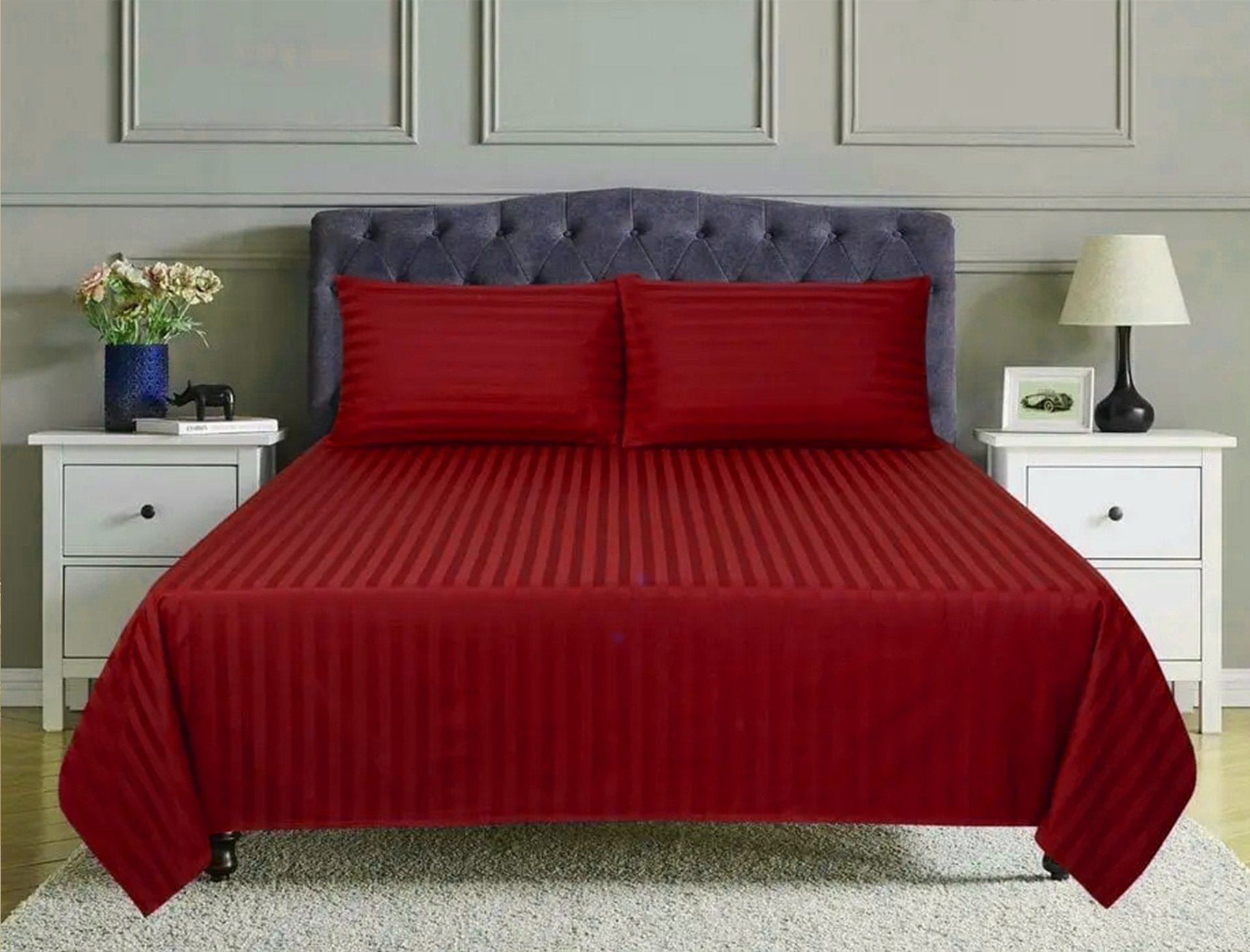 Stripe Bed Sheet Set - 3 Pieces - Red