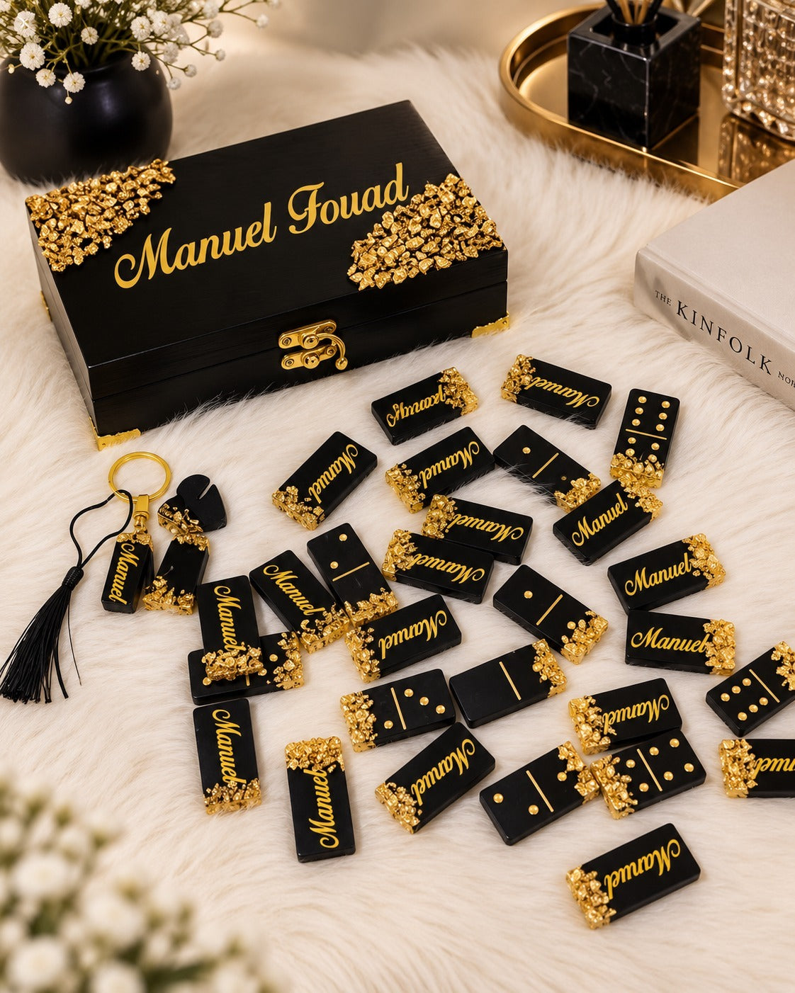 customizable black and gold domino