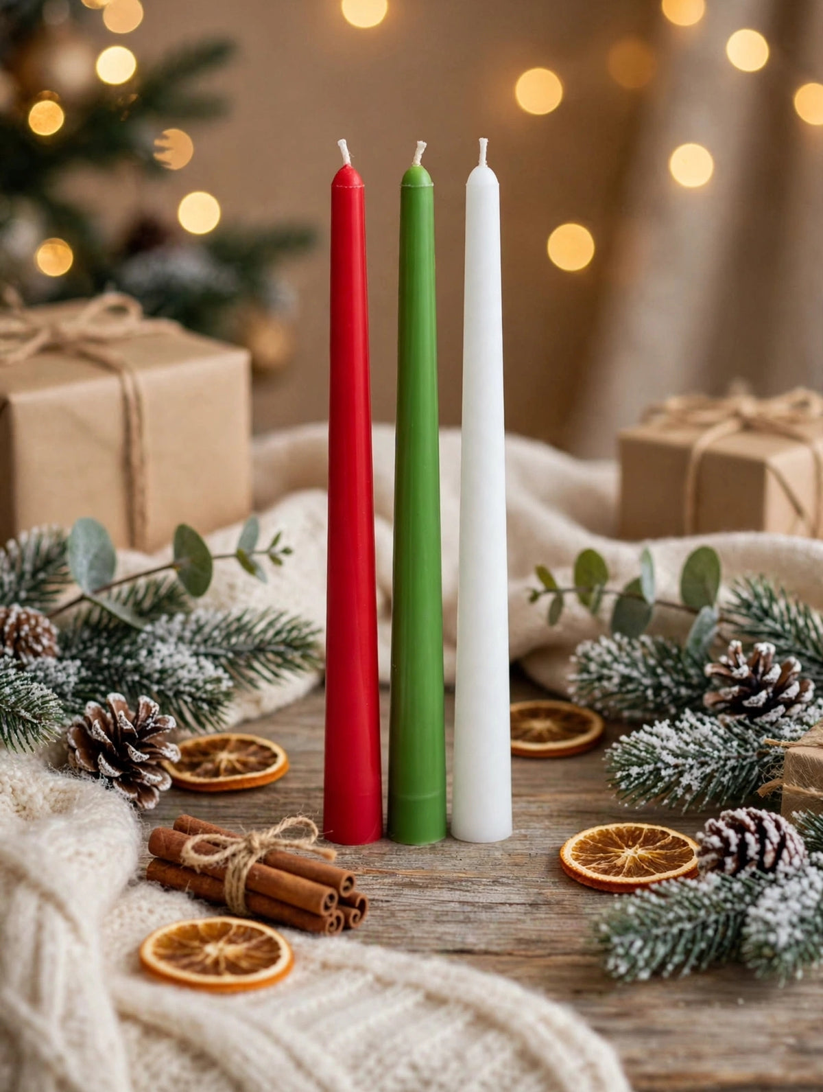 Set of 3 plain Taper Christmas candle