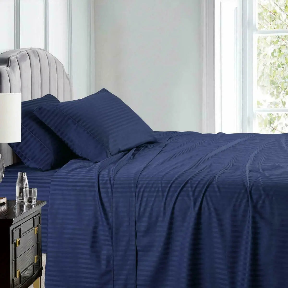 Stripe Bed Sheet Set - 3 Pieces - Navy Blue