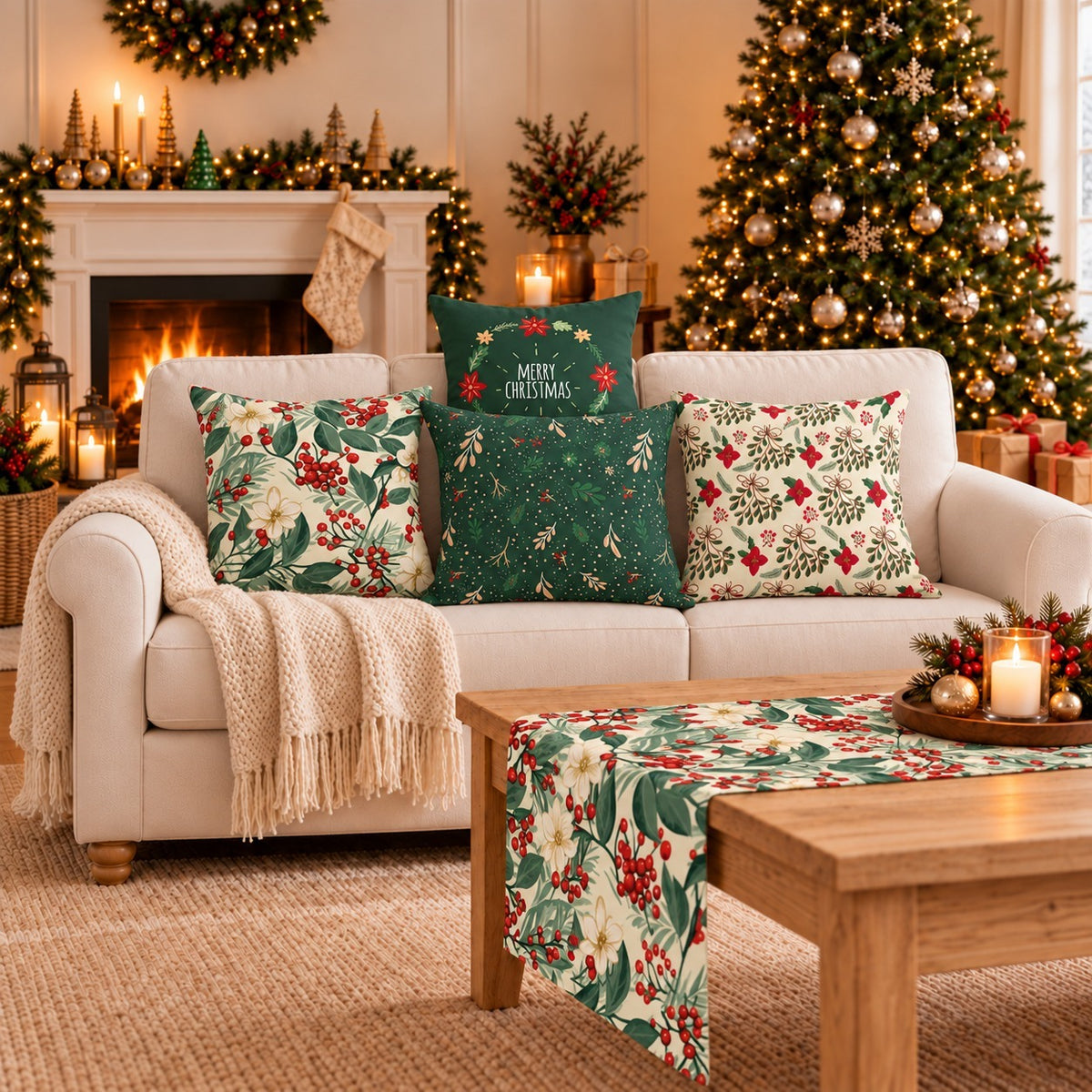 Christmas Set (4Cushions Cover + 1 Runner)