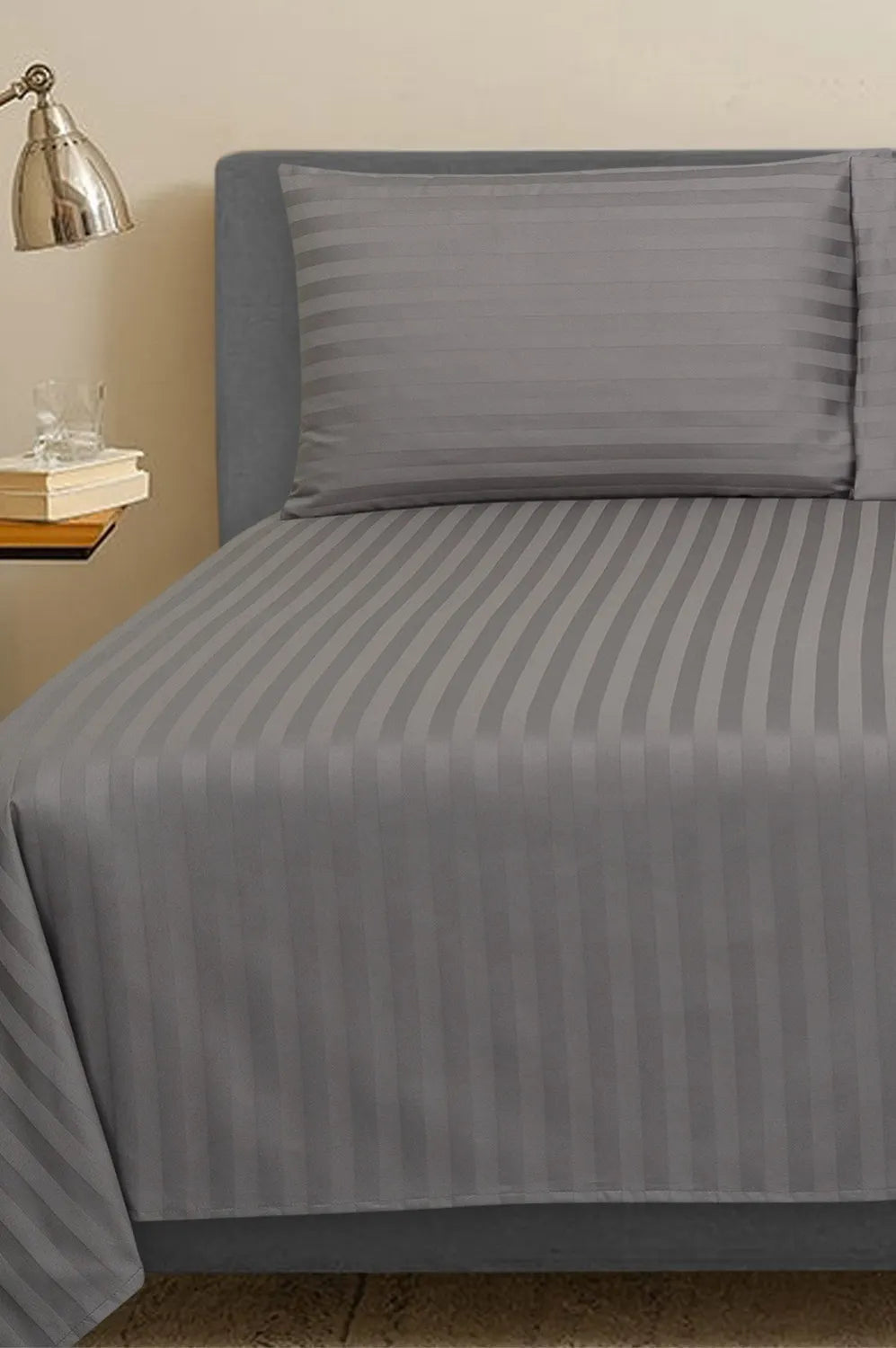 Stripe Bed Sheet Set - 3 Pieces - Dark Grey