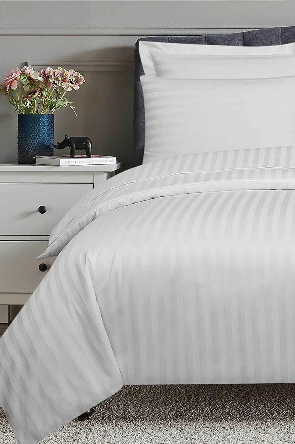 Stripe Duvet Cover -250cm * 260cm - 3 Pieces – White