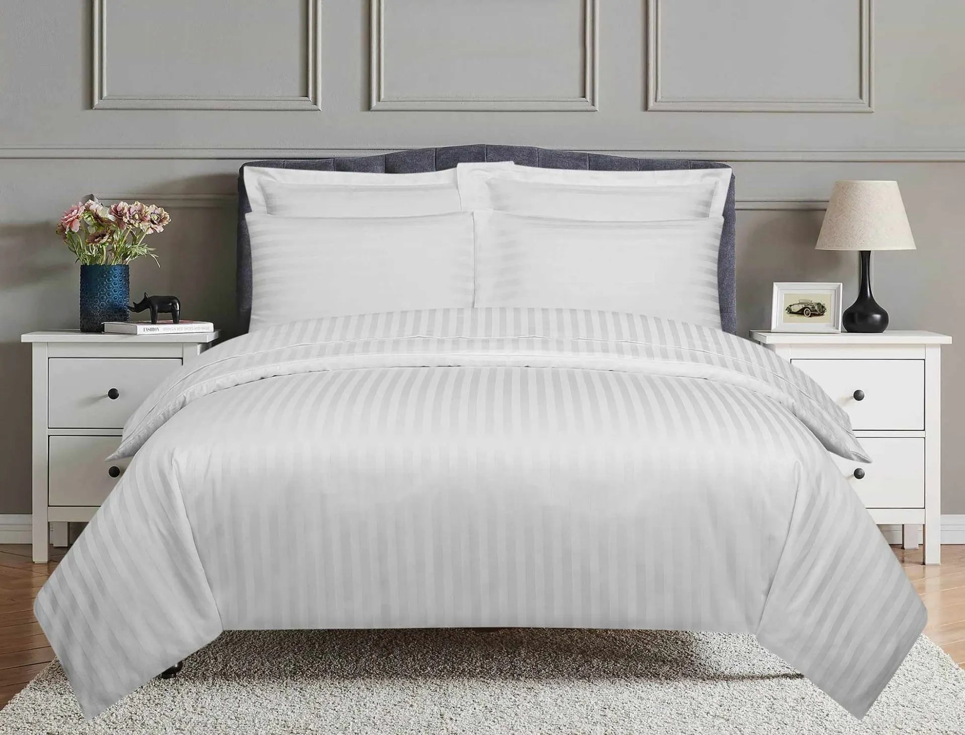 Stripe Duvet Cover -250cm * 260cm - 3 Pieces – White