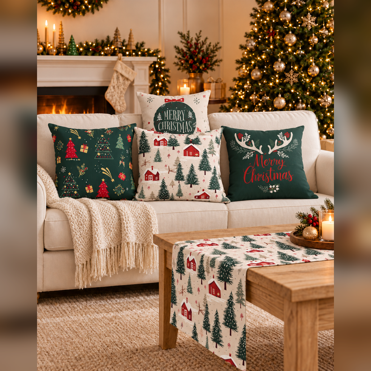 Christmas Set (4Cushions Cover + 1 Runner)